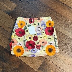 Endless Rose Floral Embroidered Cream Mini Skirt Sz S NWT